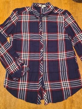 Kut from the Kloth Navy, Red & White Plaid Button-Down Shirt